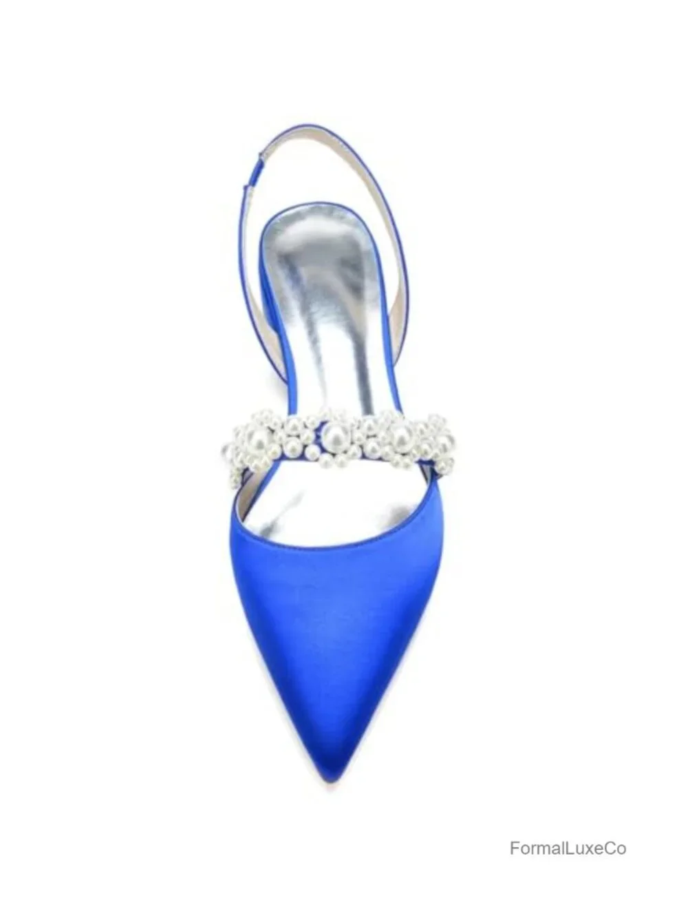 Satin Pearls Wedding Pointed Toe Slingback Flats for Women